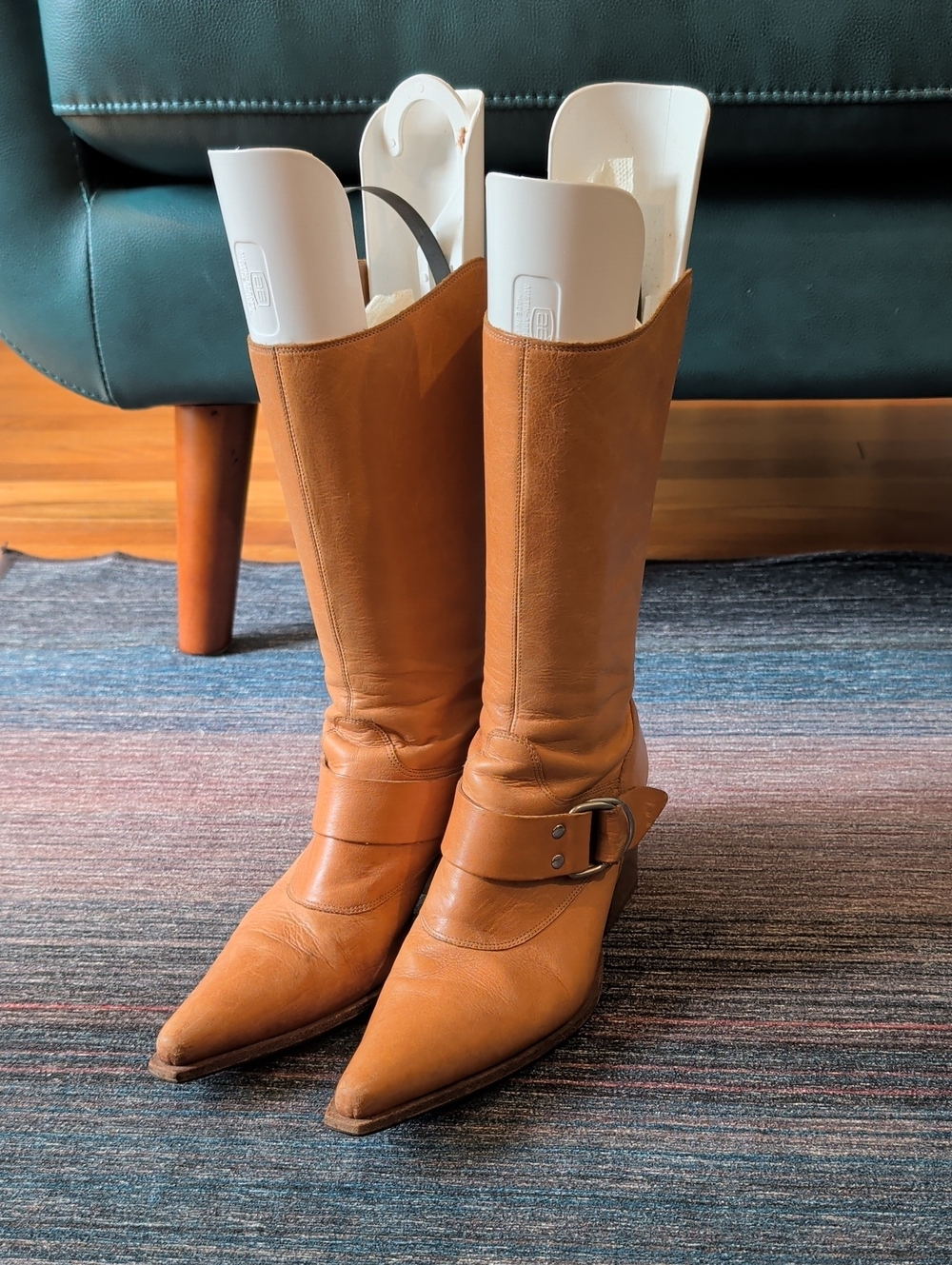 Vic Matie Cognac Leather Pointed Knee-High Boots with Buckle Strap